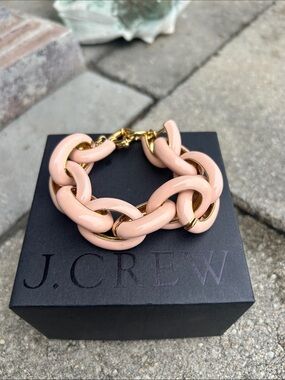 J. Crew Blush Pink Classic  Enamel Link Chain Bracelet with Gold 2012